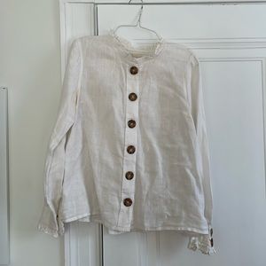 Sezane off white size 36 linen ruffled blouse